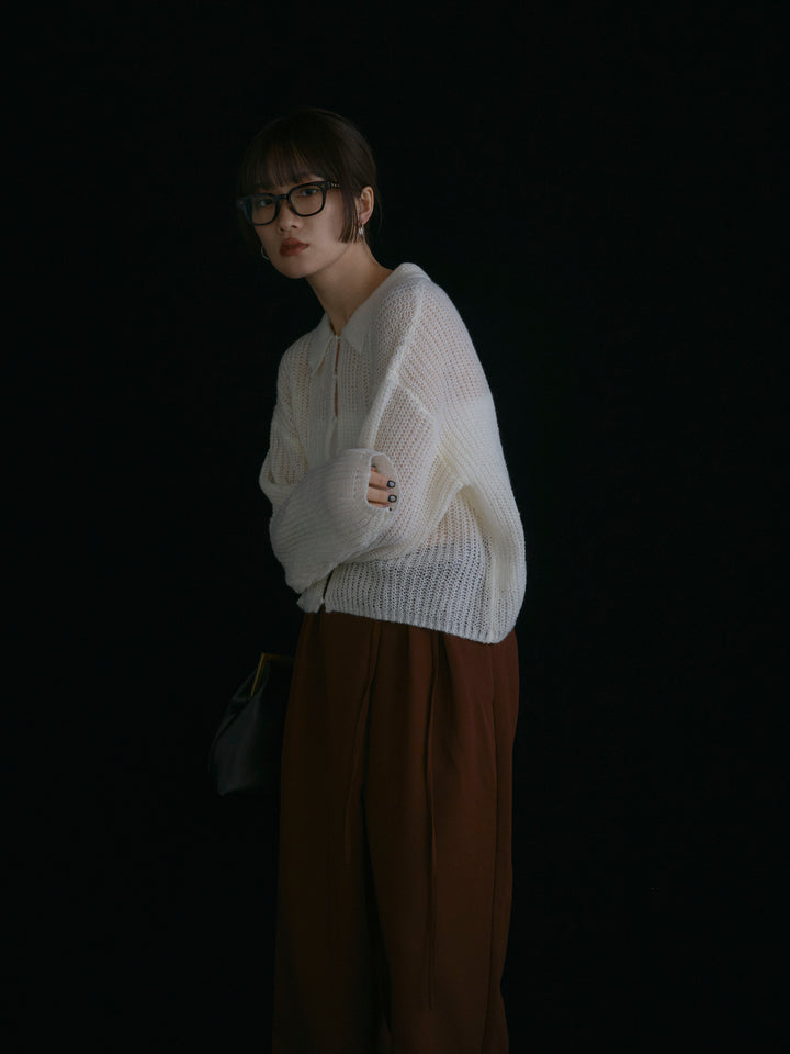 [予約]起毛片畦編みシアーポロニット/アイボリー