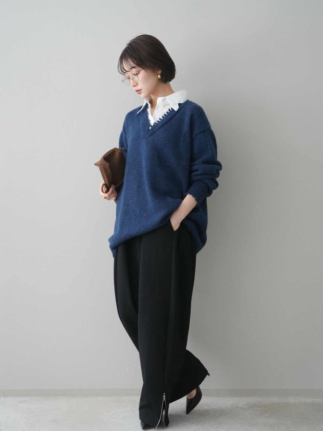 [予約]裾ZIPスエットワイドパンツ/black