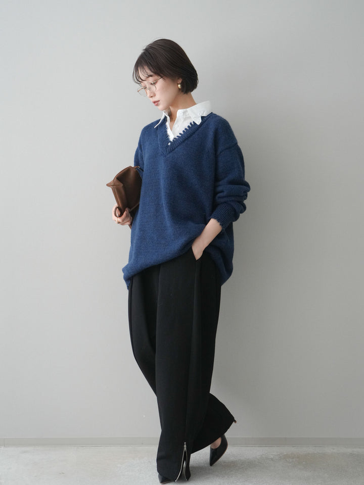 [予約]裾ZIPスエットワイドパンツ/black