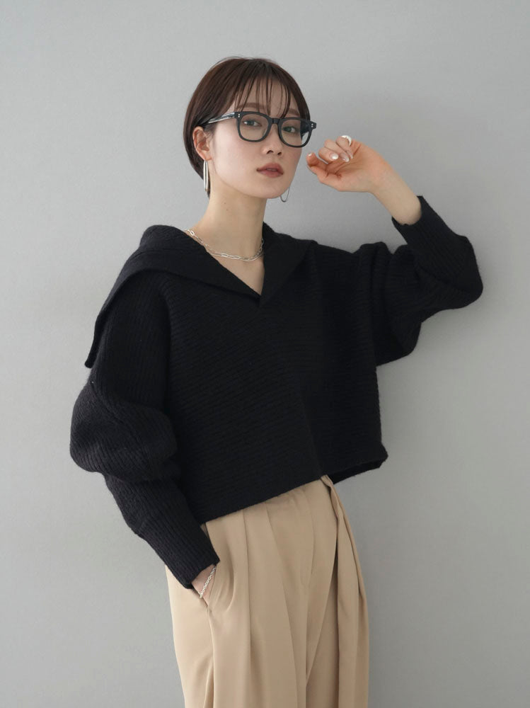 [Pre-order] Angora touch sailor collar knit pullover/black