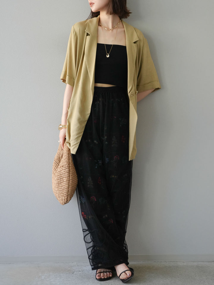 [予約]パッチワークフラワープリントイージーパンツ/ブラック