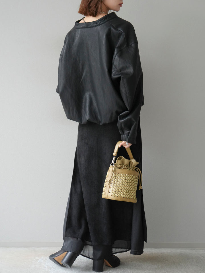 [予約]サイドスリットスウェードドッキングシフォンスカート/ブラック