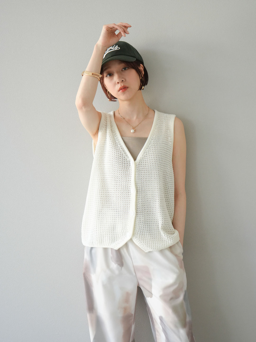 【預購】華夫格針織背心/象牙白
