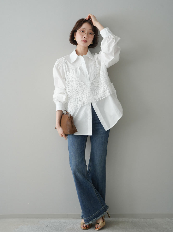 [予約]フリンジデザインセミフレアデニム/blue