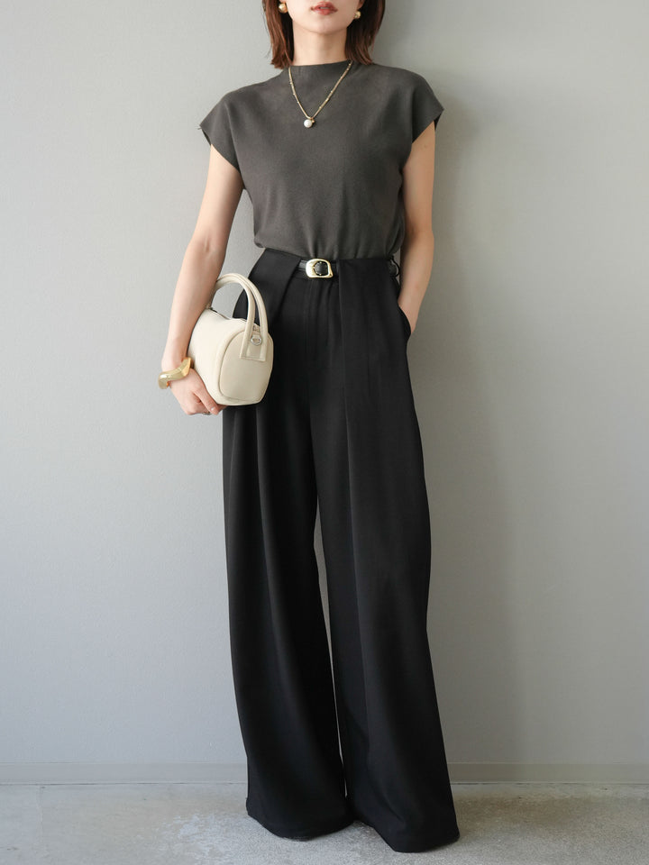 [予約]プチネックフレンチニットトップス/チャコール