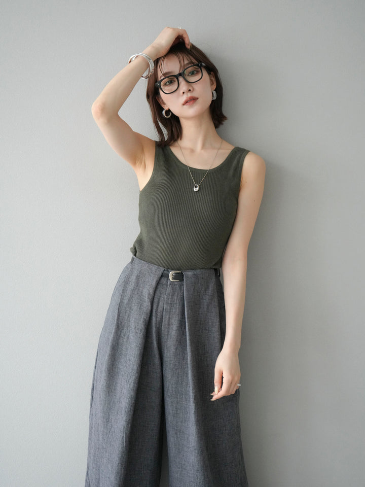 [予約]レーヨンニットタンクトップ/カーキ