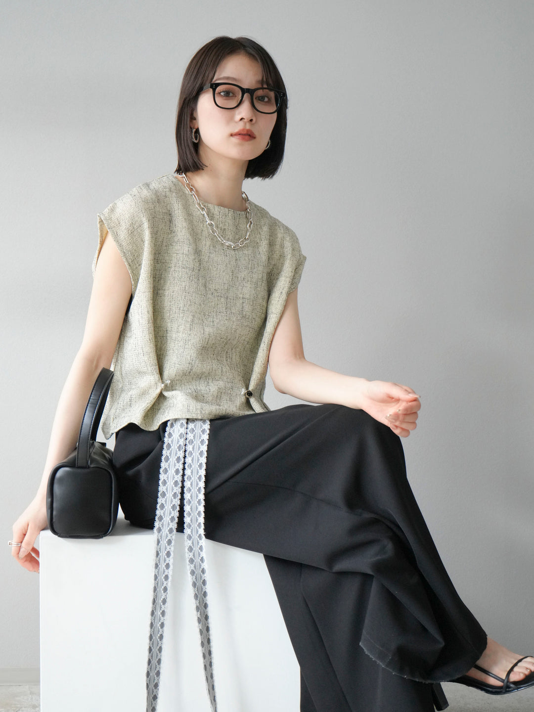 [予約]サマーツイードぺプラムブラウス/ベージュ