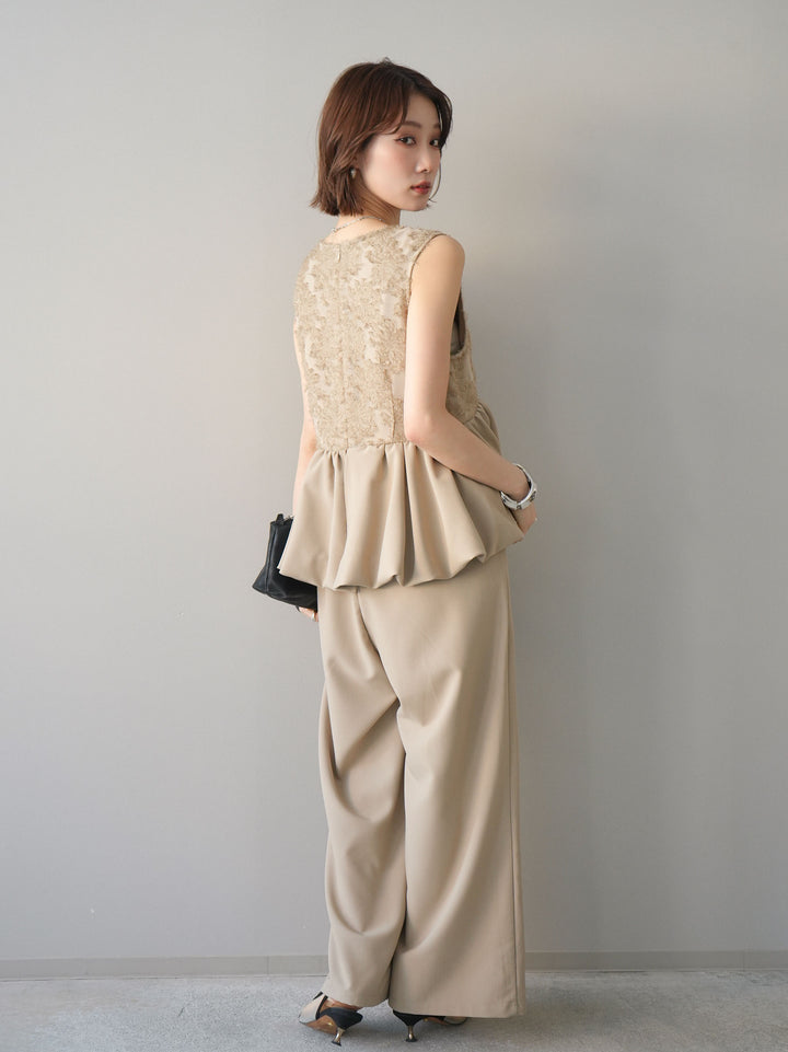 [SET]ジャガードレースぺプラムドッキングサロペット+選べるアクセセット(2set)