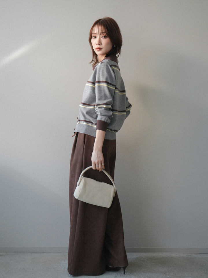 [予約]モチーフベルト付スエードタックワイドパンツ/brown