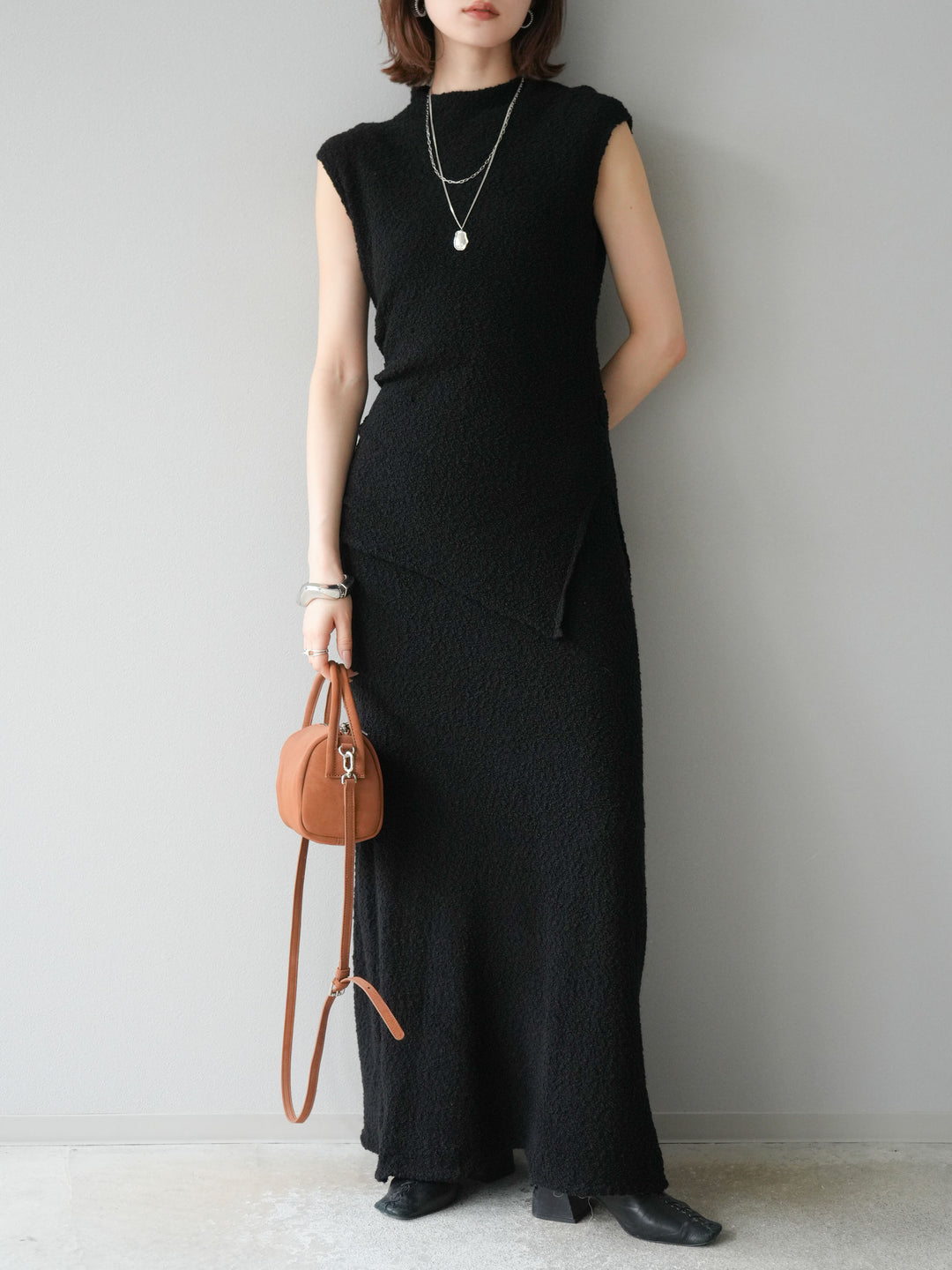 [予約]ブークレーニットIラインスカート/ブラック