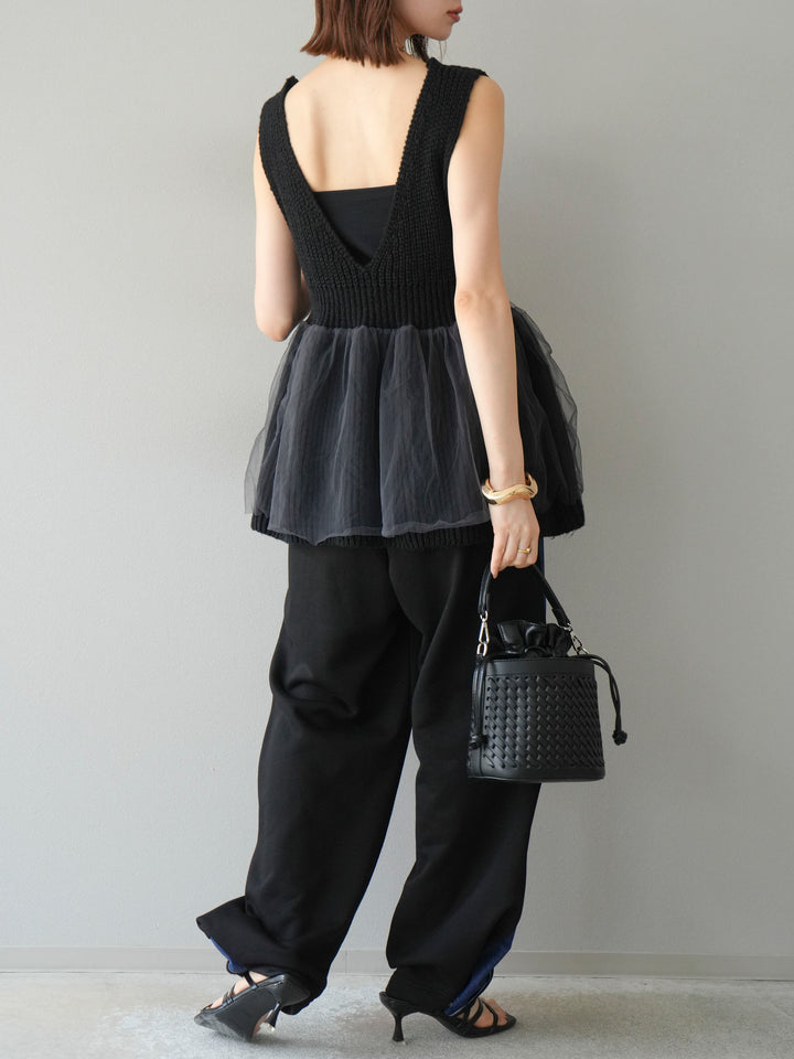 [予約]デニム切替2WAYデザインスウェットパンツ/ブラック