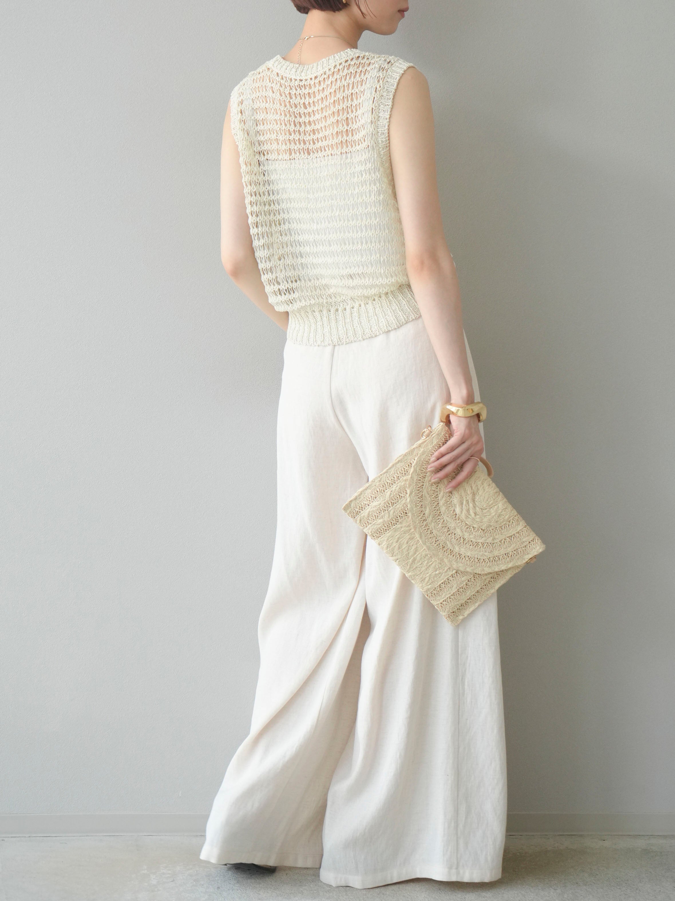 予約]リネンライクダブルデザインタックワイドパンツ/アイボリー – Lumier