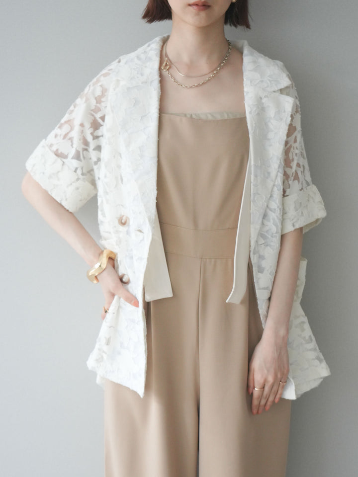[予約]ショルダーリボンサロペット/beige