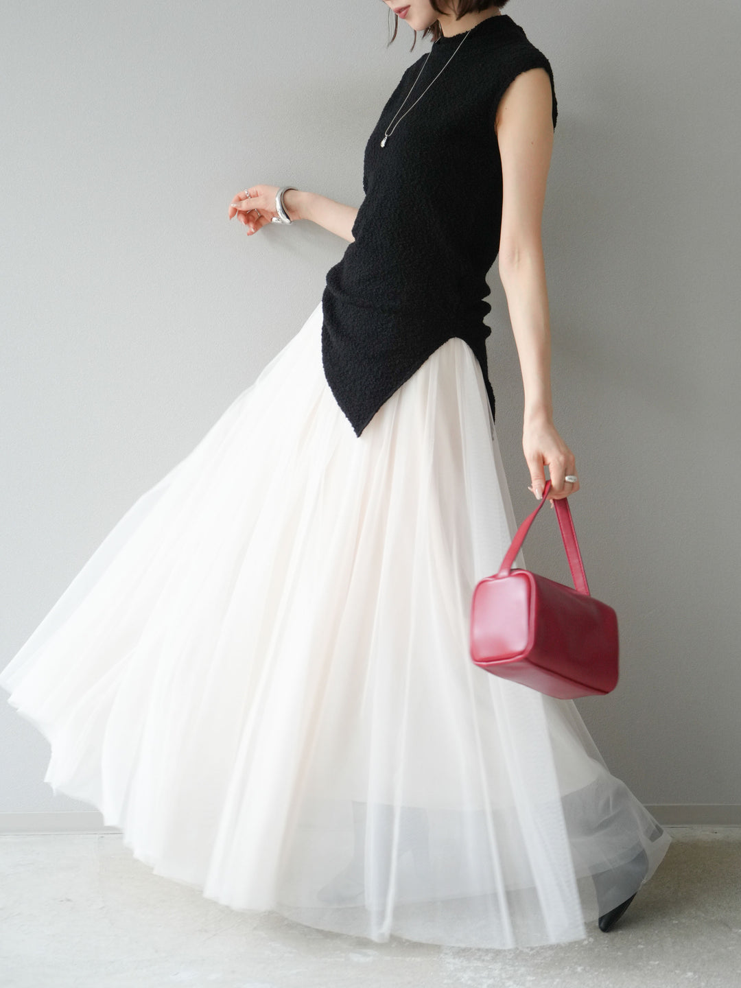 [予約]チュールボリュームスカート/アイボリー