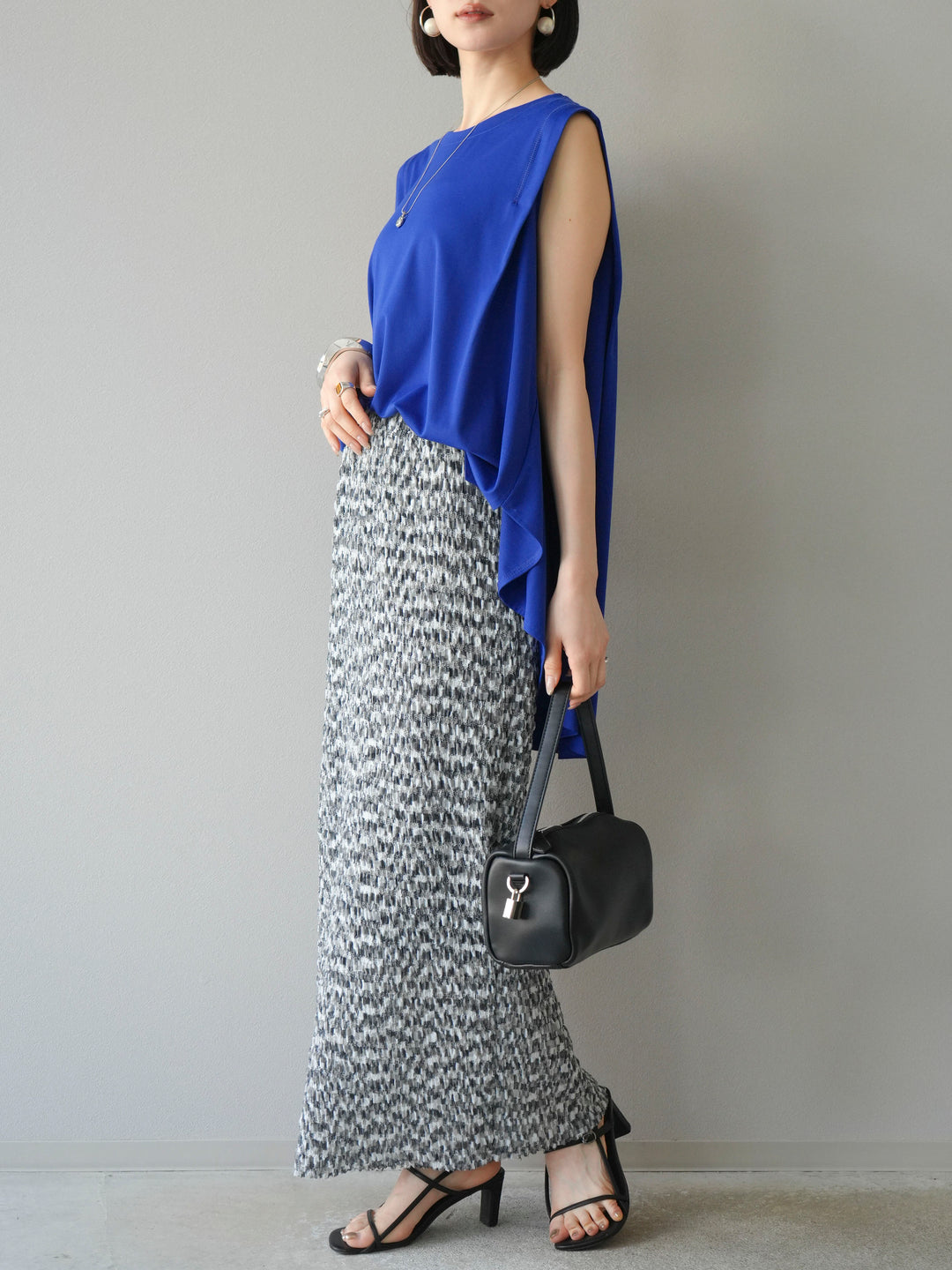 [予約]マルチカラーランダムプリーツタイトスカート/ブラック