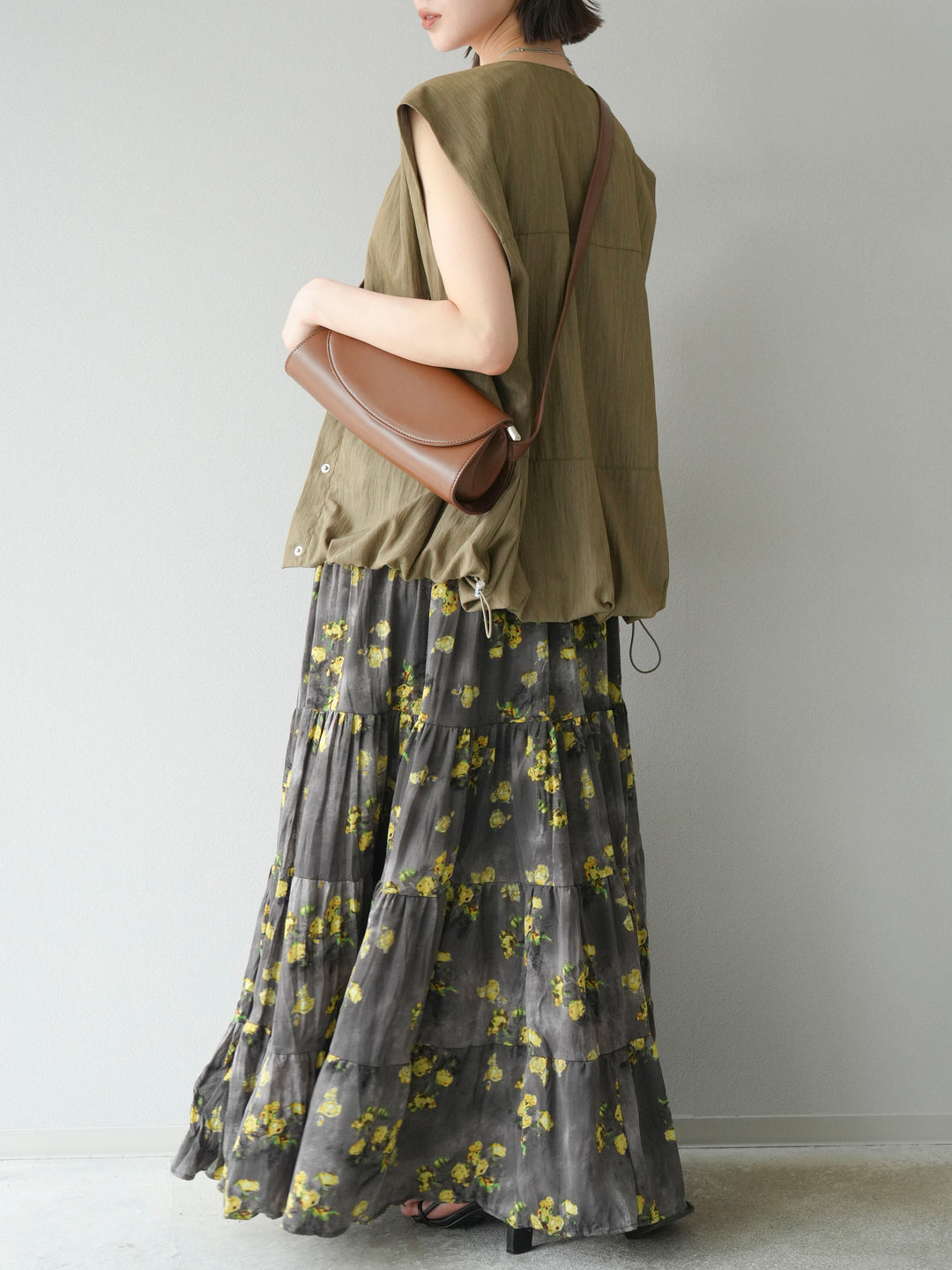 [SET]リネンライクドロストバルーンブルゾン+フラワーワッシャープリーツスカート(2set)