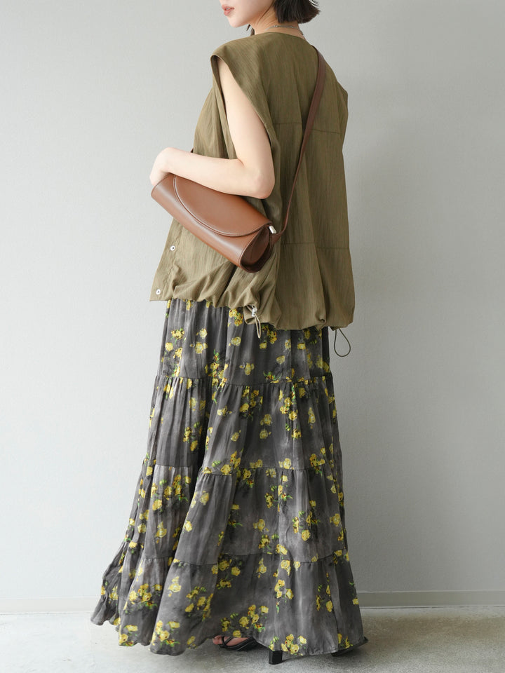 [SET]リネンライクドロストバルーンブルゾン+フラワーワッシャープリーツスカート(2set)