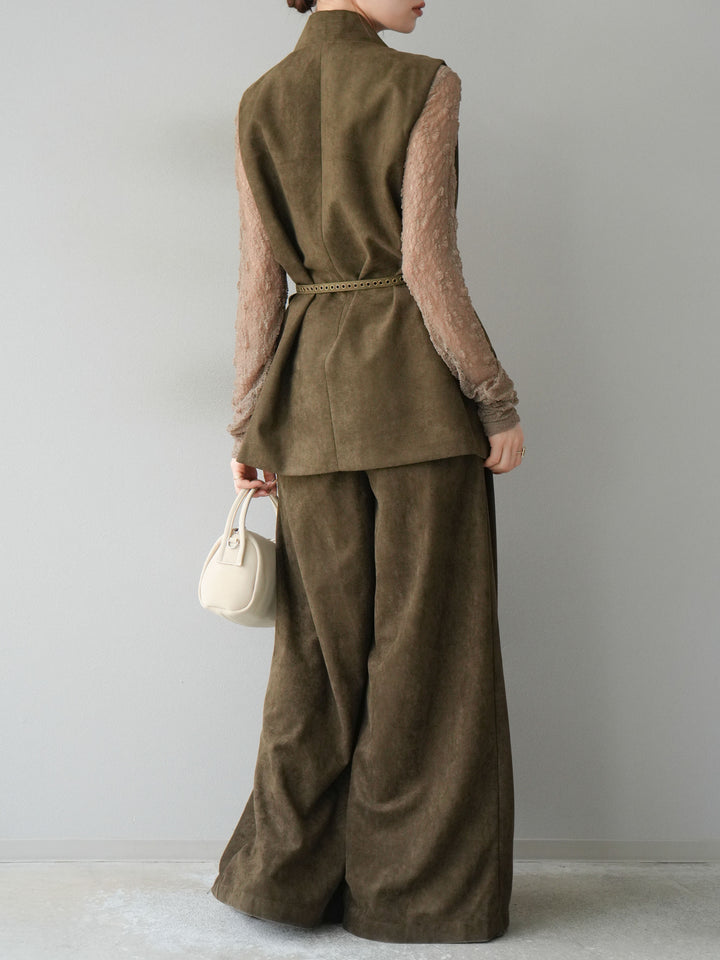 [SET]ポーチベルト付スウェードジレ×パンツSET UP(2set)