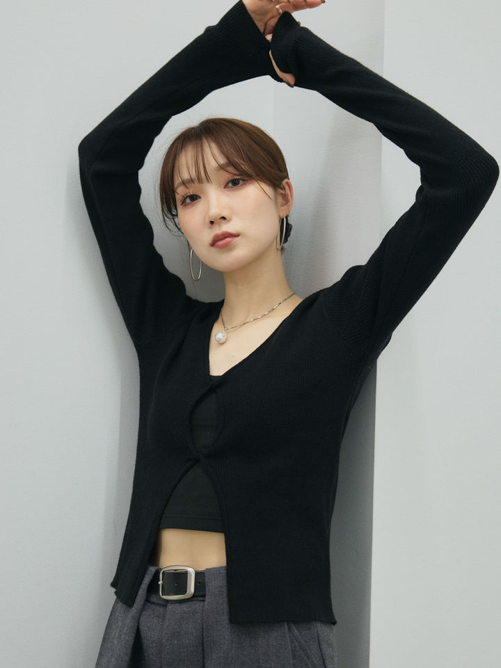 【Allure】[SET]フロントツイストリブニットトップス+ループデザインツイルワイドパンツ(2set)