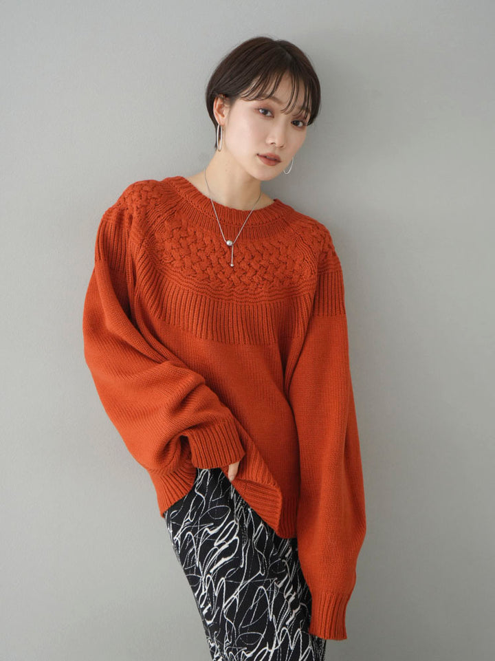 [Pre-order] Cable-switched knit pullover/orange