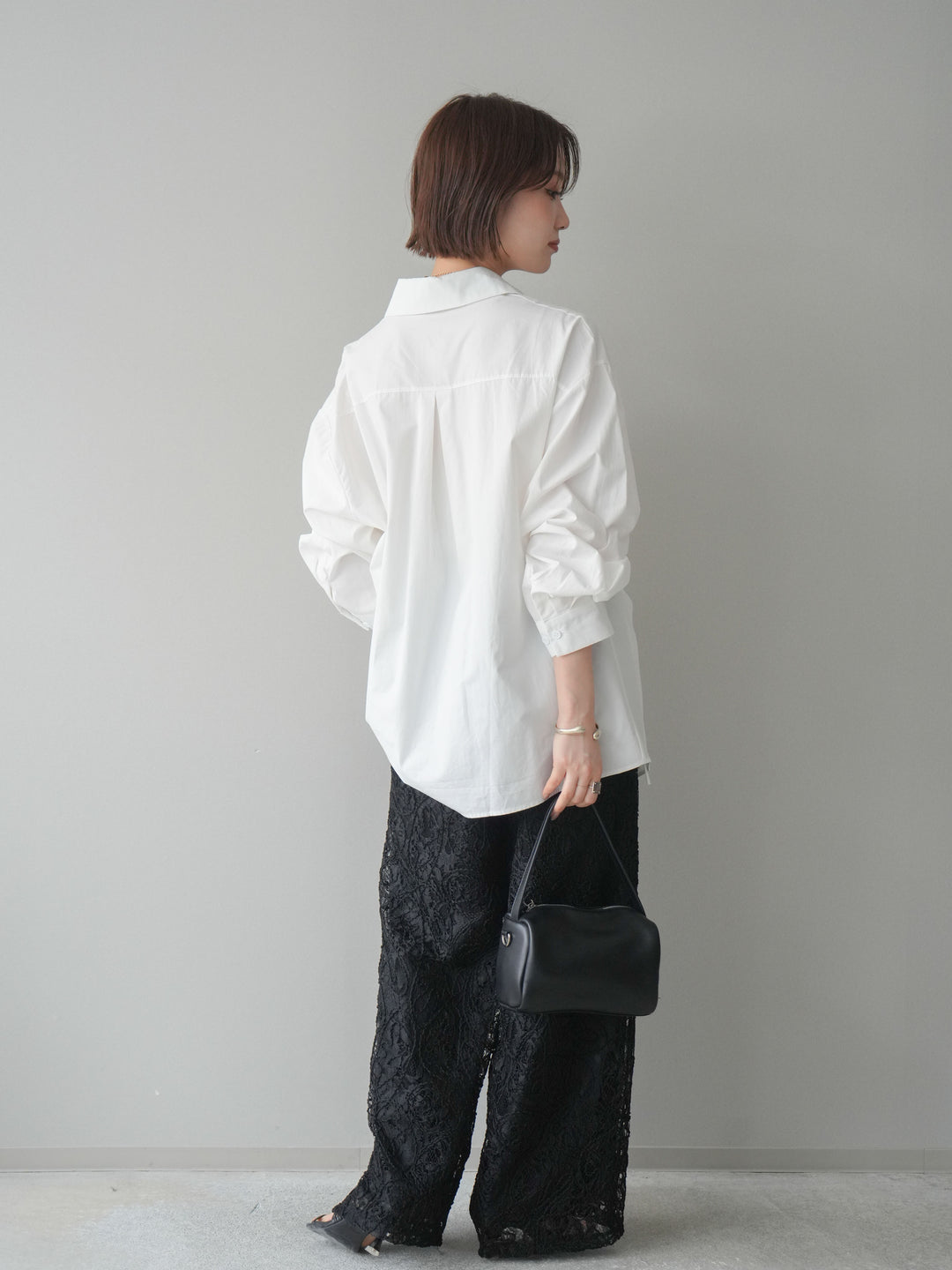 [SET]メタルパーツドレープシャツ+シアーコードレースイージーパンツ(2set)