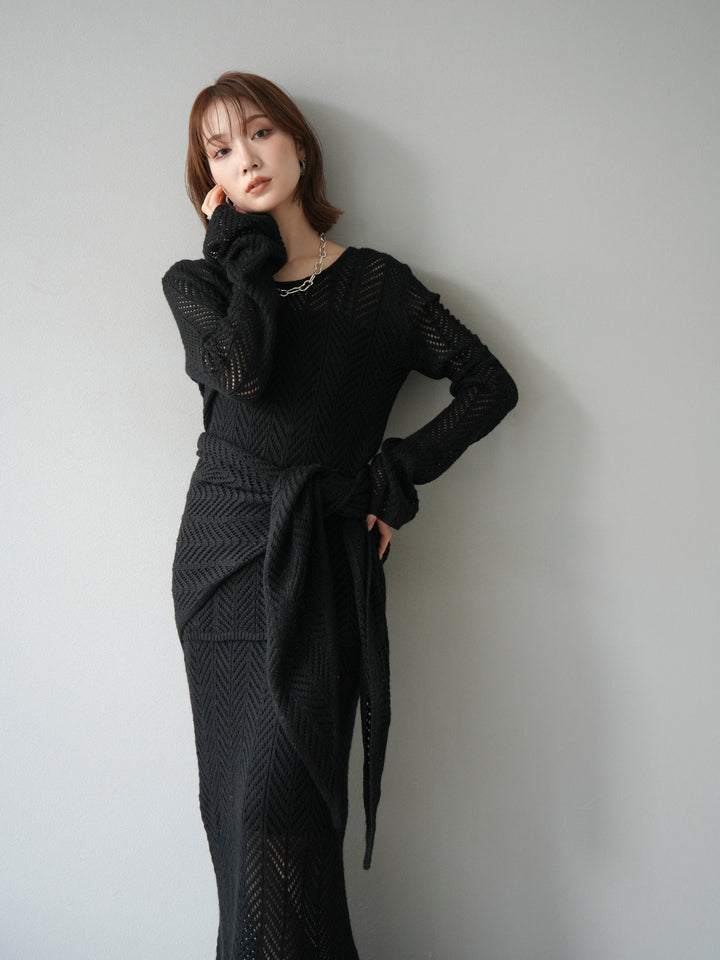 [予約]透かし編みニットスカーフ/ブラック