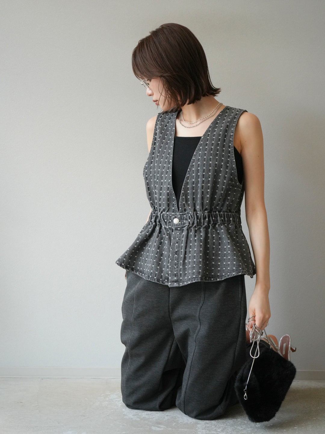 [予約]ジャガードデニム２WAYビスチェ/ブラック