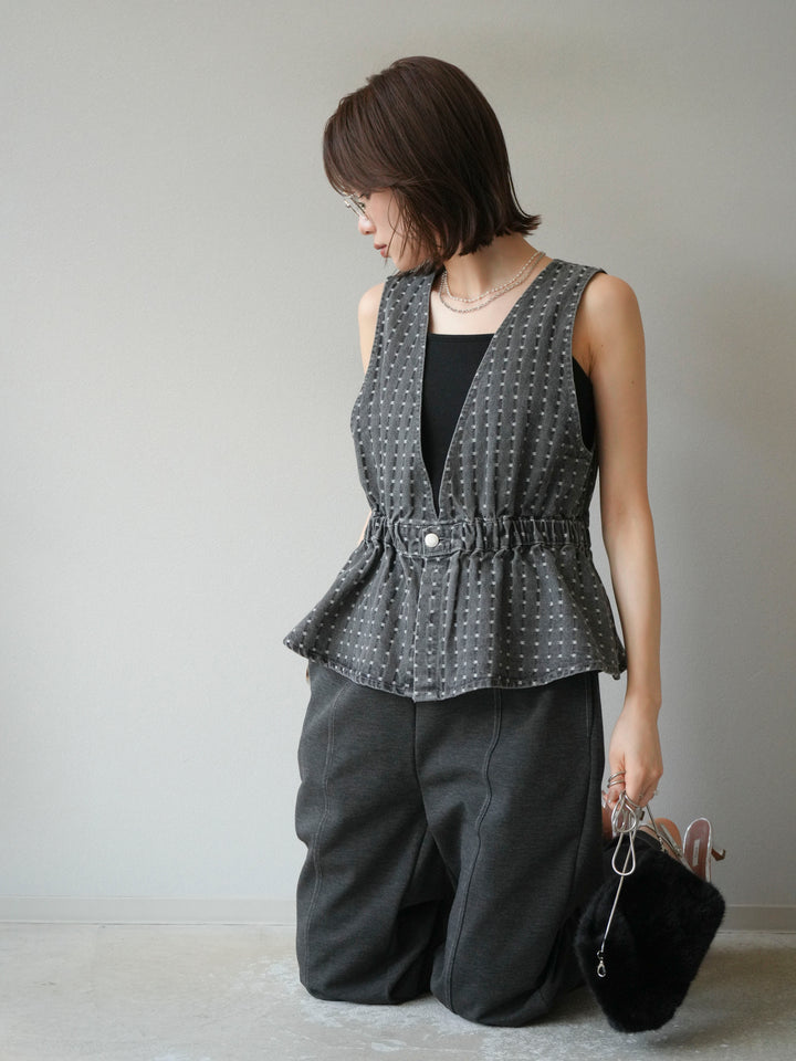 [予約]ジャガードデニム２WAYビスチェ/ブラック