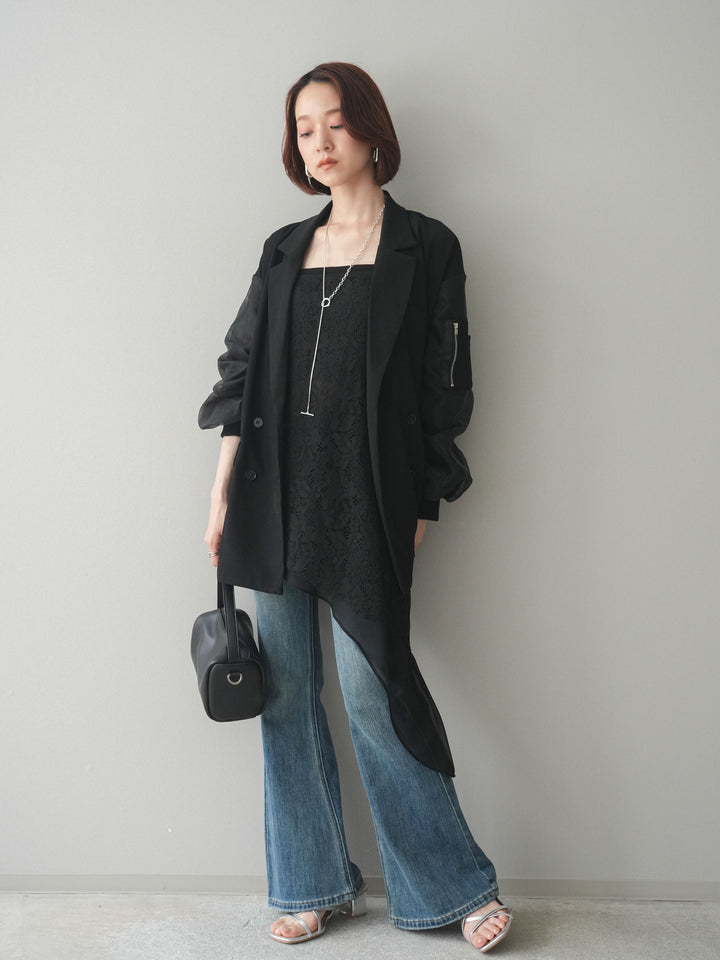 [SET]MA-1ドッキングデザインジャケット+ハイウエストフレアデニムパンツ(2set)