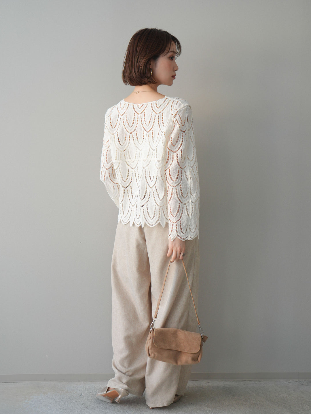 [予約]リネンライクタックワイドパンツ/oatmeal