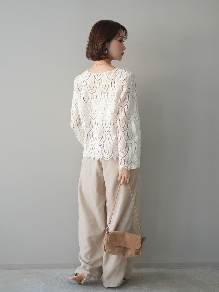 [予約]リネンライクタックワイドパンツ/oatmeal