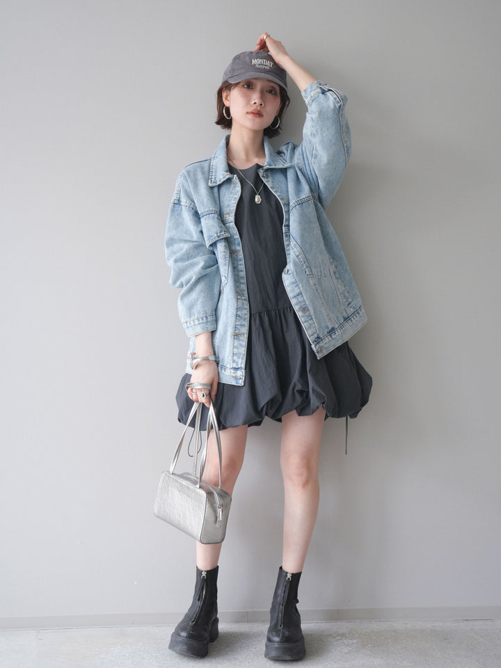 [予約]ドロストバルーンミニワンピース/charcoal