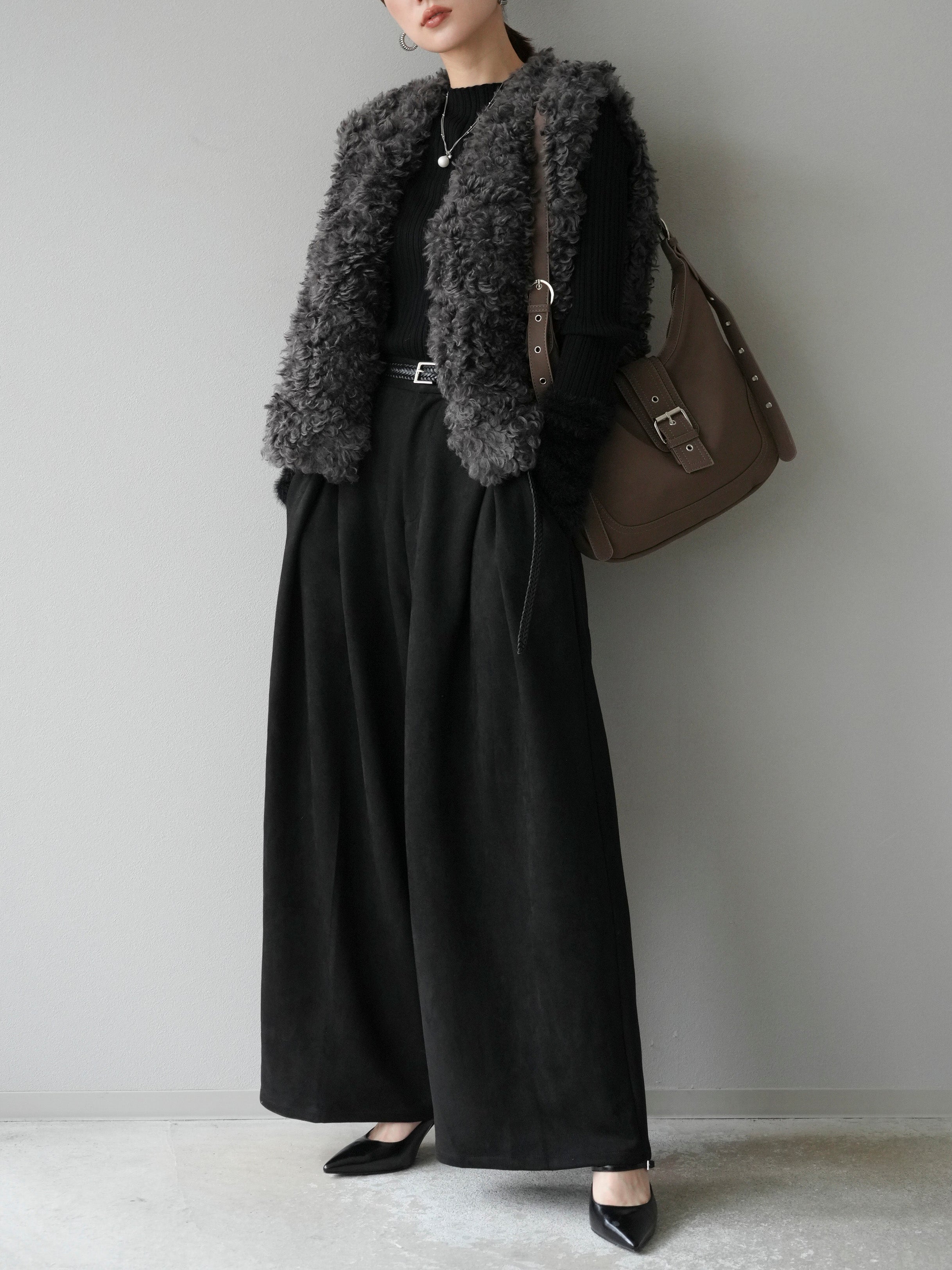 CLORE+ プードルベスト　チャコールグレー ヴァン Vin プードルファーショートベスト （チャコールグレー