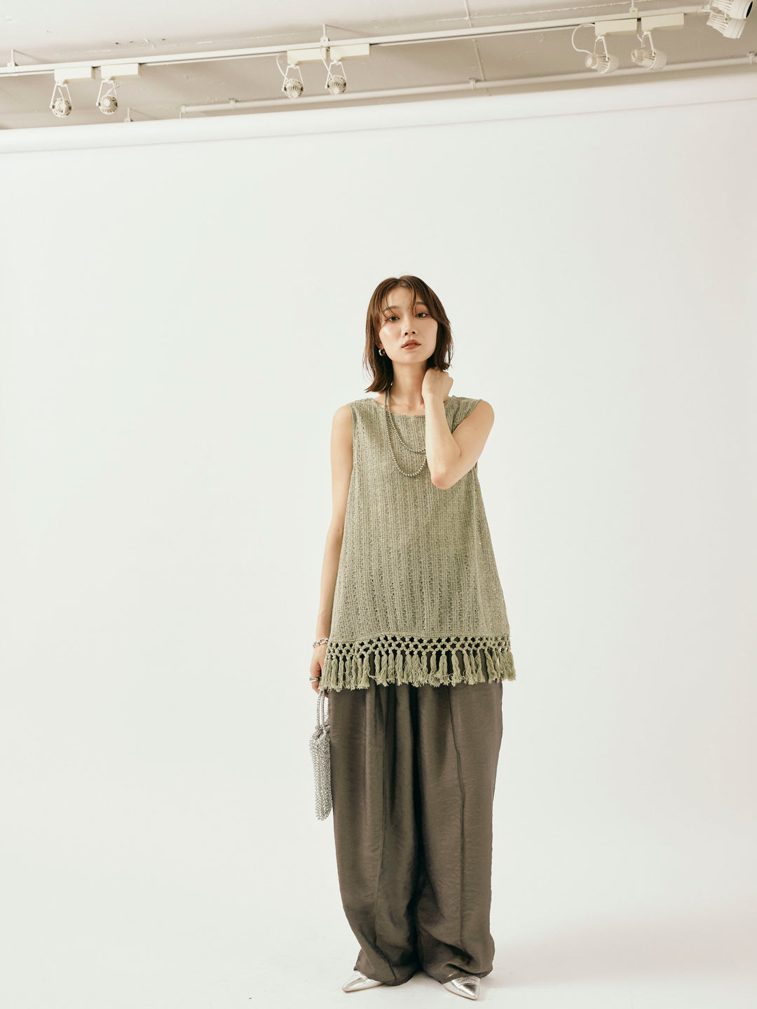 [予約]オーガンジーレイヤードサイドラインパンツ/チャコール