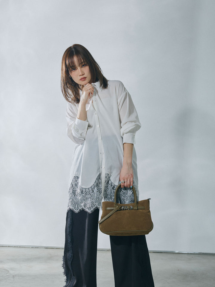[予約]裾レースポプリンシャツ/white
