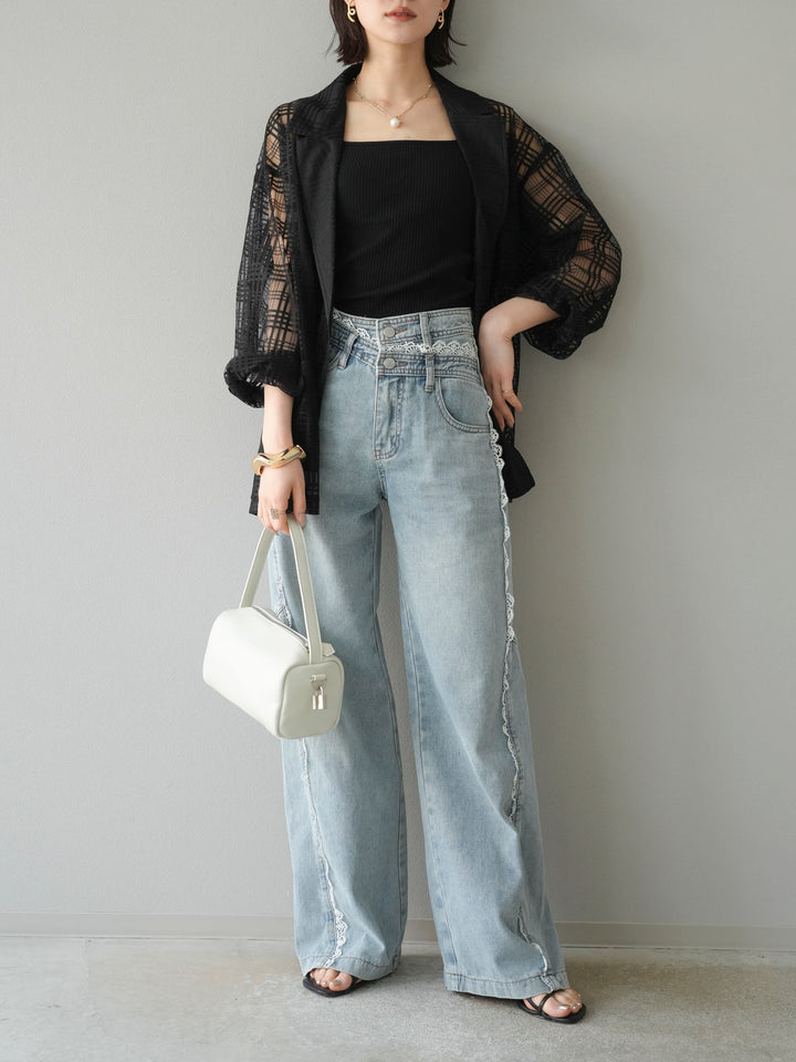 【預購】Line蕾絲牛仔褲/淺藍