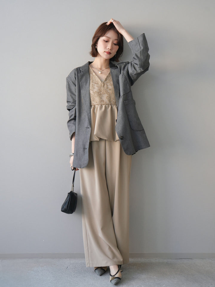 [予約]ジャガードレースぺプラムドッキングサロペット/beige