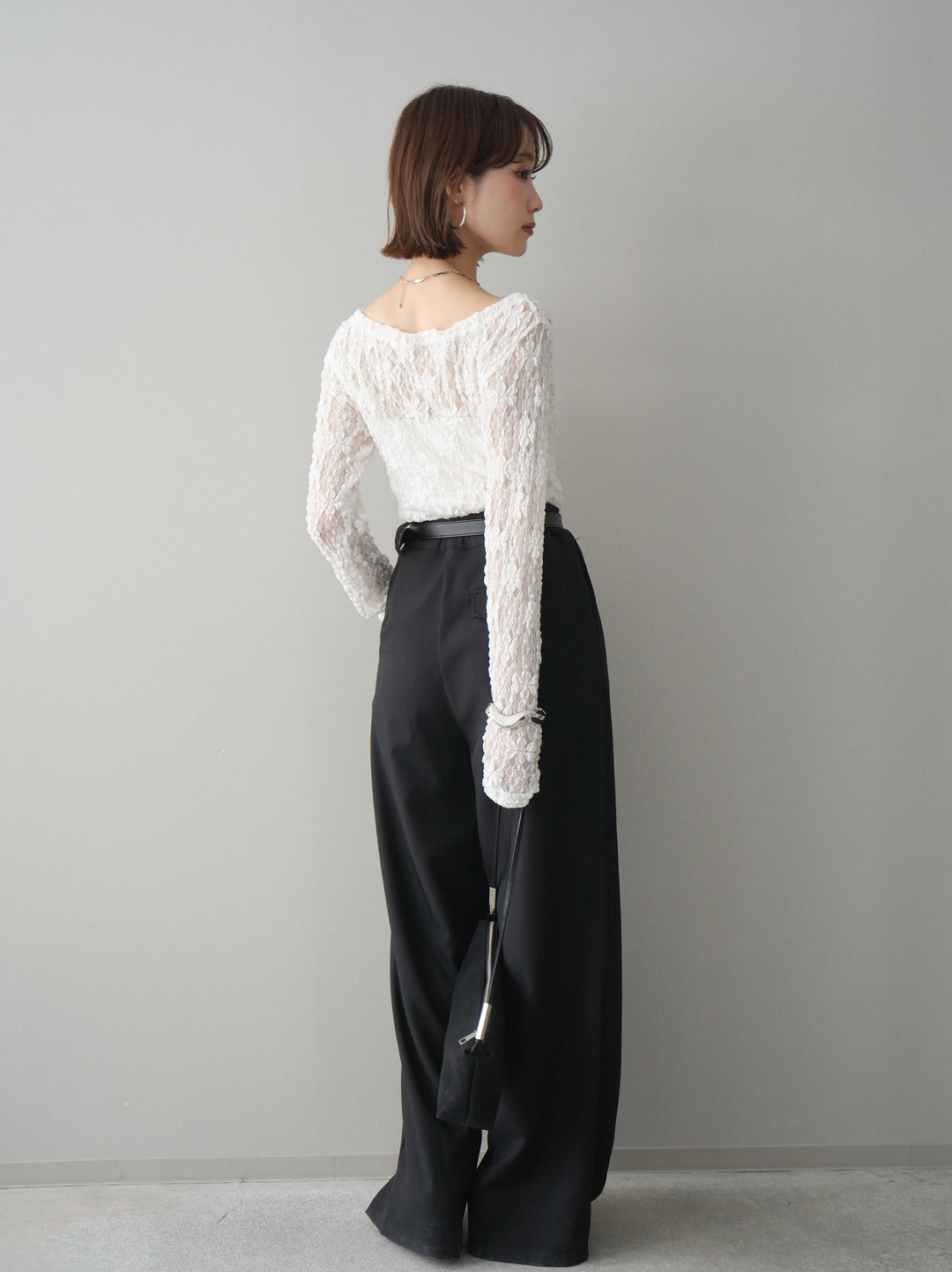 [予約]ベルト付キーホルダーモチーフワイドパンツ/black