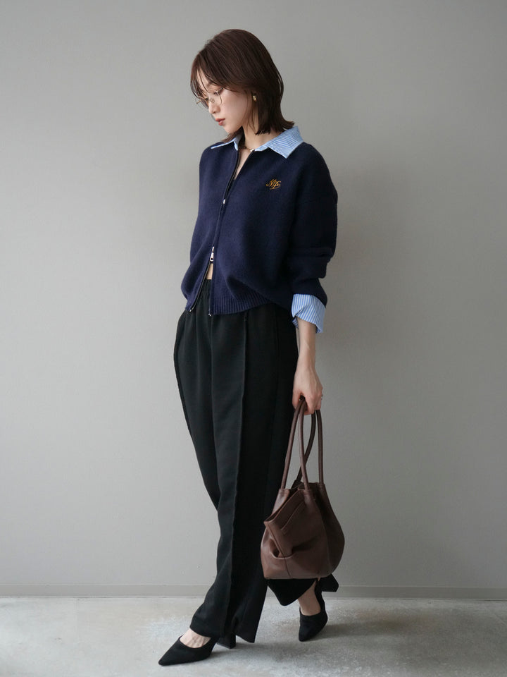 [SET]ストライプシャツレイヤードZIPニットカーディガン+2WAYデザインスウェットパンツ(2set)