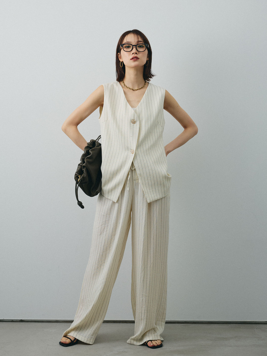 [SET]ストライプベスト＆ワイドパンツSET UP+ストライプベスト＆ワイドパンツSET UP(2set)