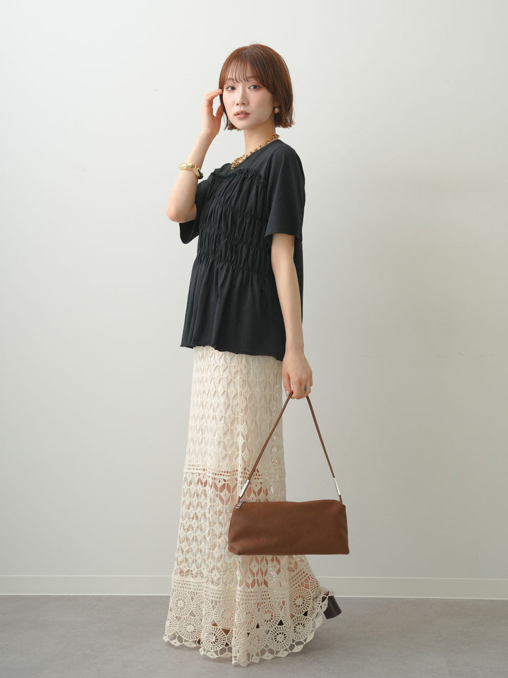 [SET]クールタッチシャーリングTEE+クロシェレースIラインスカート(2set)