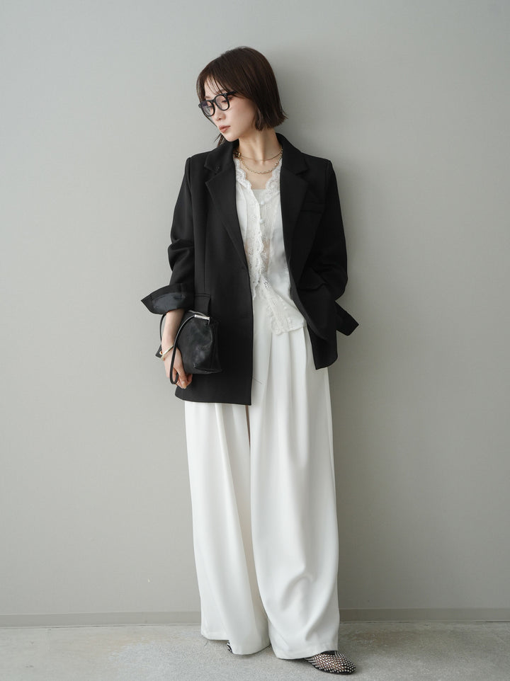 [予約]編み込みベルト付タックワイドパンツ/white