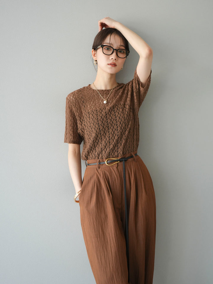 【預購】剪裁蕾絲T卹/棕色