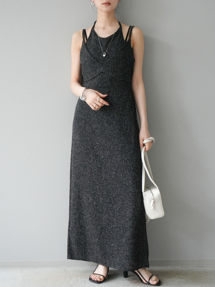 [預購] 夏季粗花呢多層吊帶洋裝/黑色