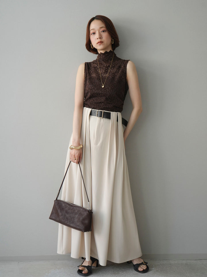 [予約]ノースリーブプチネックフラワージャガードトップス/brown