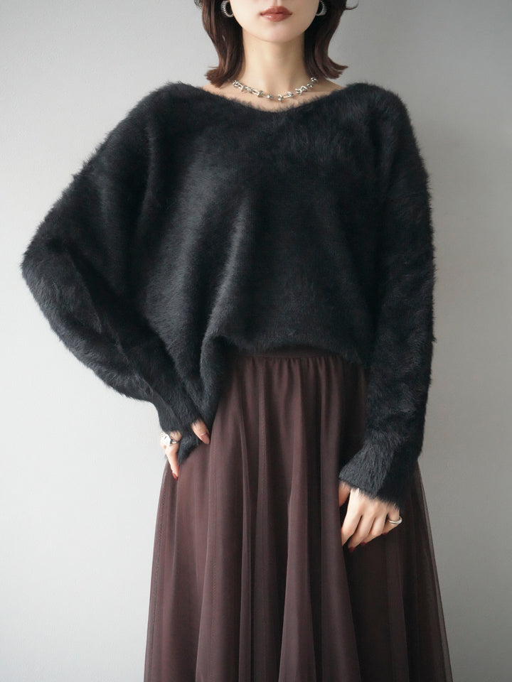 [SET]バックリボンVネックシャギーニットプルオーバー+選べるアクセセット(2set)