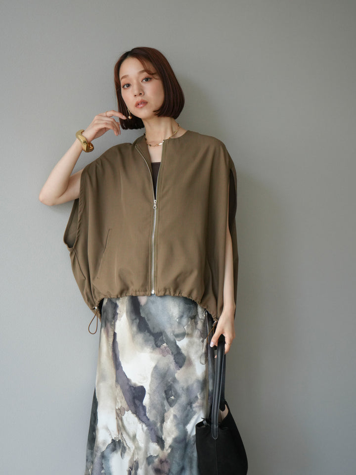 [予約]スリーブレスドロストZIPブルゾン/ブラウン