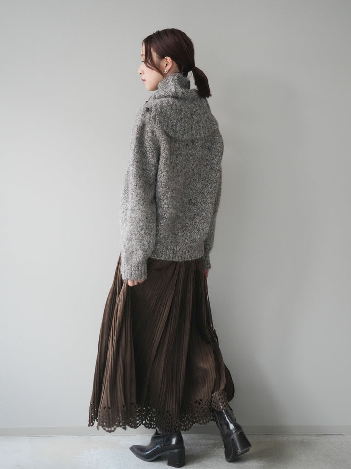 [予約]パンチングデザインスエードプリーツスカート/brown