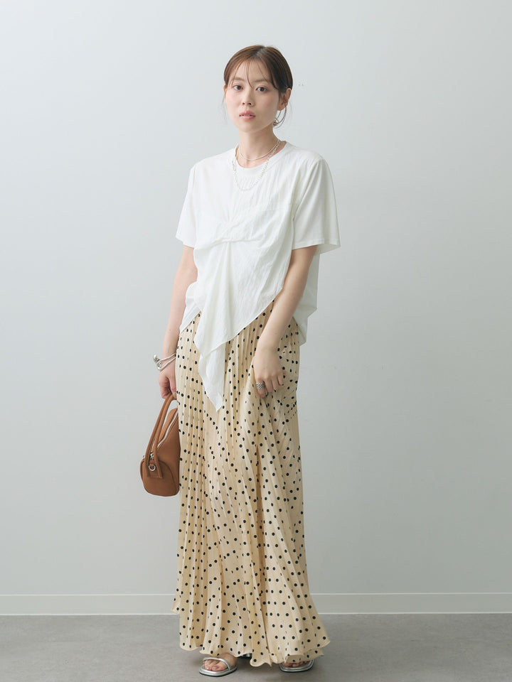 [SET]ラッフルドッキングTEE+ドットアコーディオンプリーツスカート(2set)