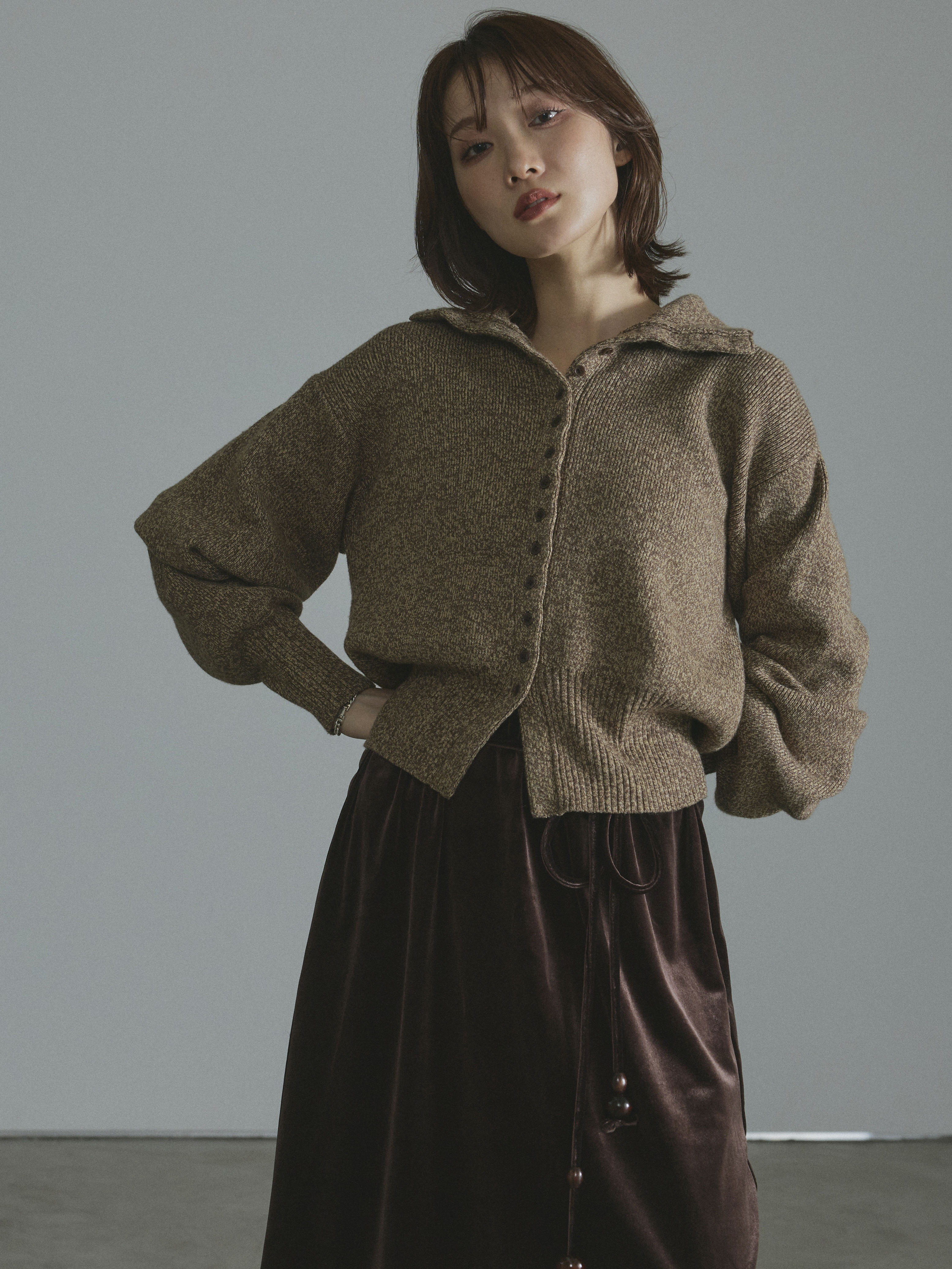 Allure】[SET]ミックスハイネックカーディガン+ミックスハイネック